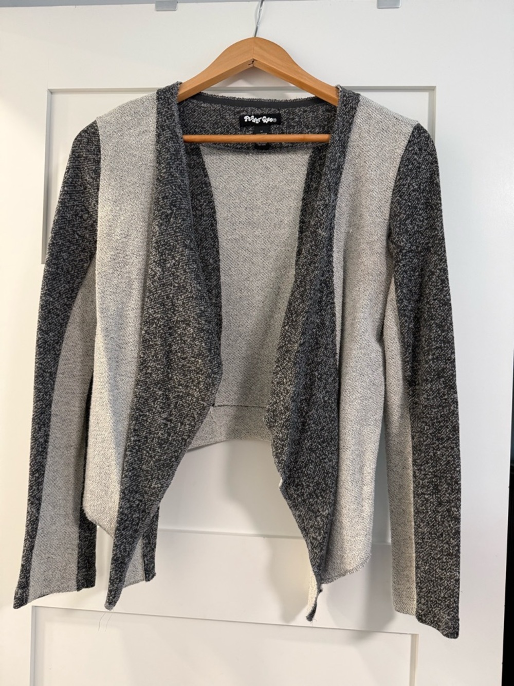 Planet Gold Two-Tone Gray Open-Front Women's Cardigan Sweater